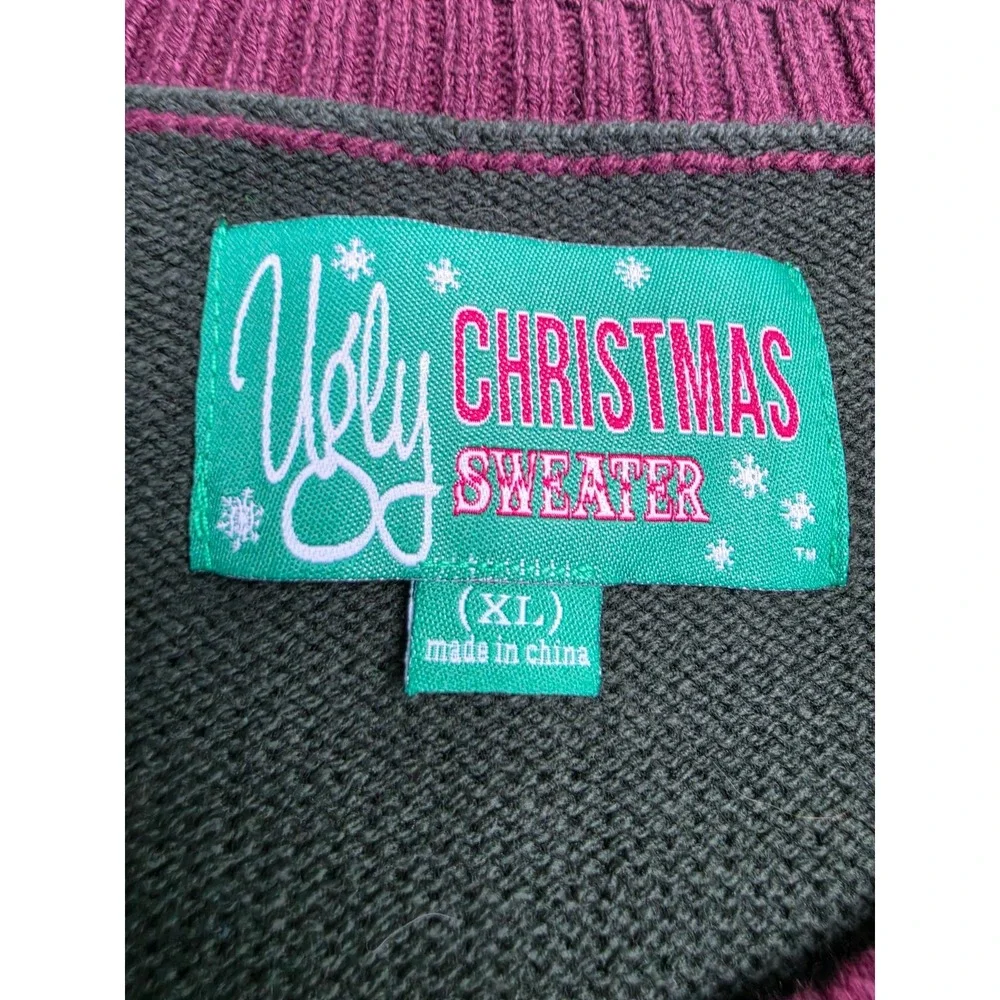 Ugly Christmas Sweater Men's XL Green Dog Saving The Party Tight Knit Cotton